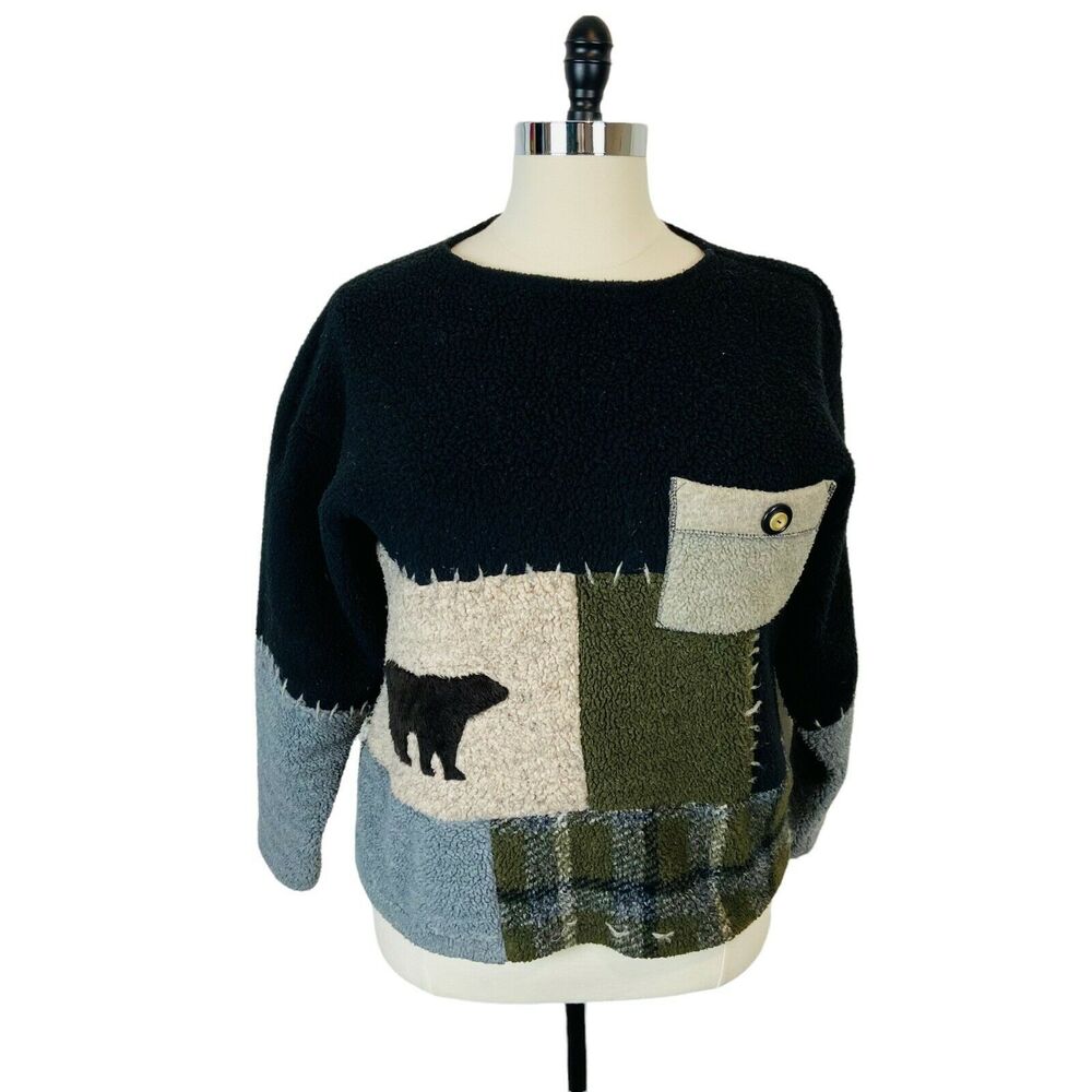 Alpine Fleece Colorblock Popover Sweater Vintage Brenda Geiger Womes Black 2X